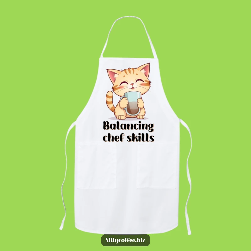 Funny Kawaii Cat Apron - Balancing Coffee Mug Kitchenware