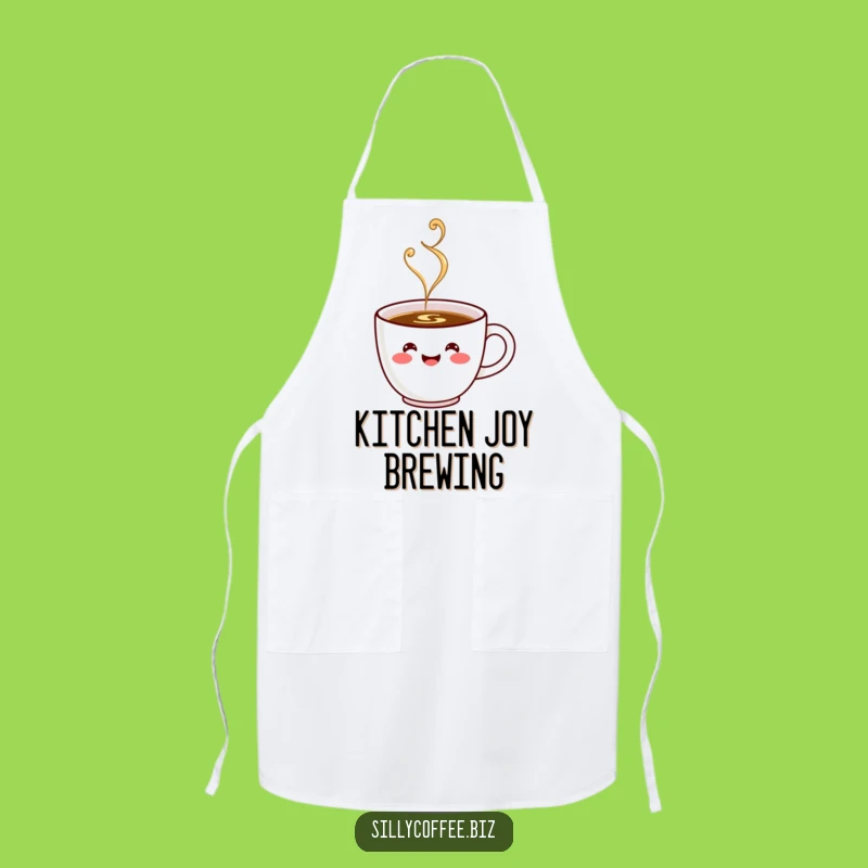 Kawaii Coffee Cup Funny Apron: Happy Steaming Design, Cheerful Kitchen Gift