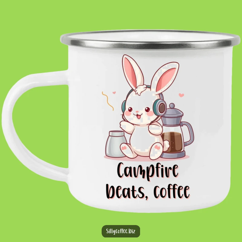 Funny Kawaii Bunny Camping Mug - Outdoor Music & Coffee Adventure
