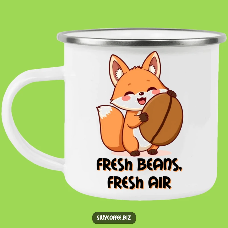 Funny Fox Camping Mug: Kawaii Coffee Bean Excitement, Cute Outdoor Gift