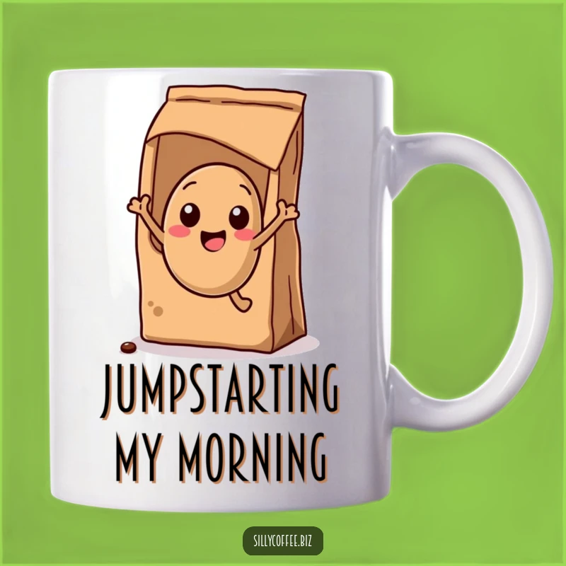 Excited Coffee Bean Funny Mug: Kawaii Jumping Design, Perfect Gift for Bean Lovers