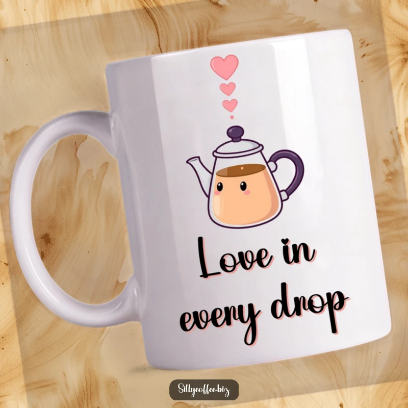 Funny Mug: A kawaii coffee pot pouring a stream of heart-shaped steam, symbolizing love and warmth.