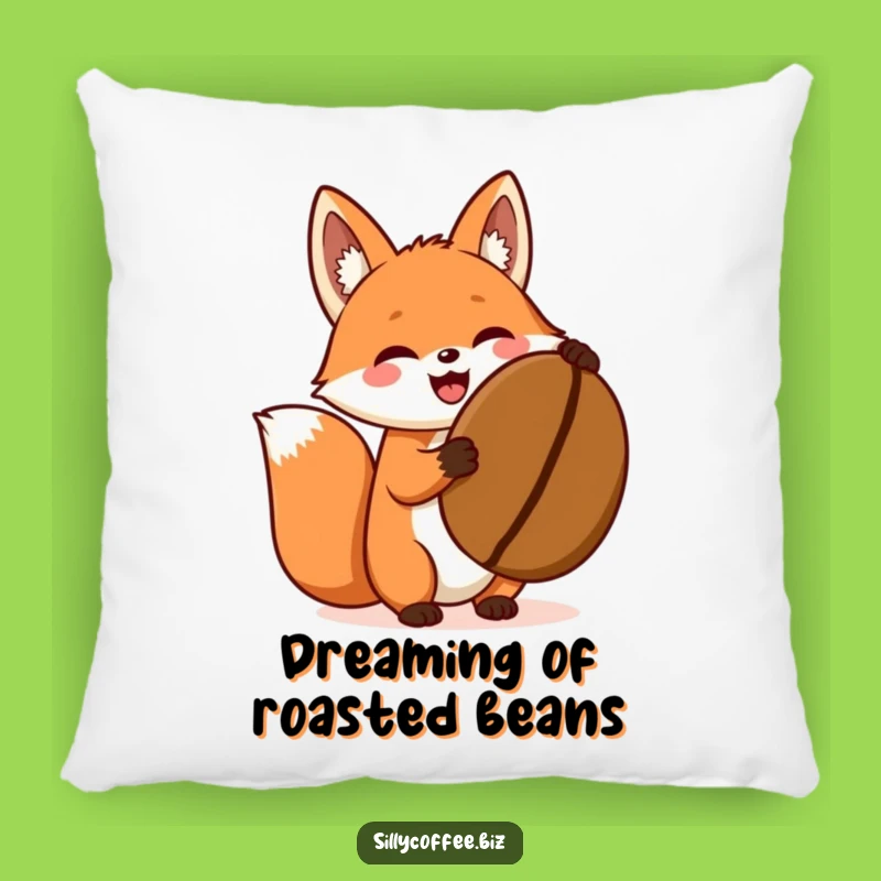 Funny Fox Pillow: Kawaii Coffee Bean Excitement, Cozy Cute Gift