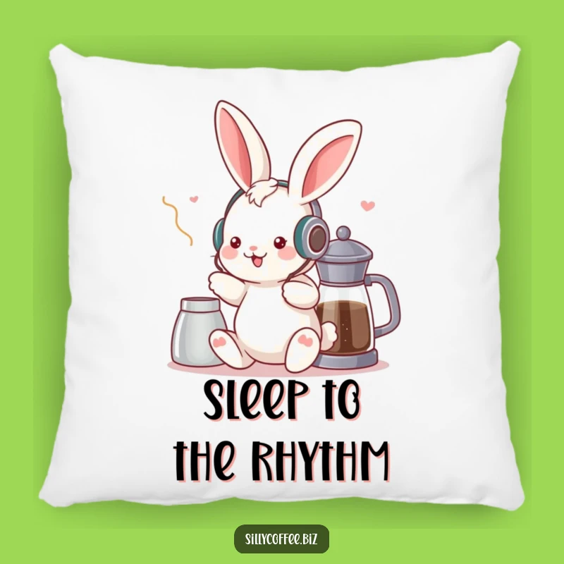 Funny Kawaii Bunny Pillow - Cozy Music & Coffee Decor Accent