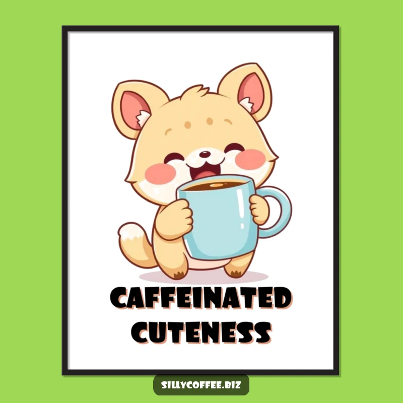 Funny Animal Digital Art: Coffee Excitement, A Cheerful Humorous Gift Print