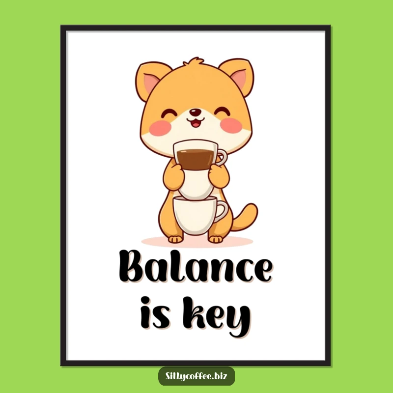 Funny Coffee Balancing Animal Digital Art: Instant Laughs for Your Walls