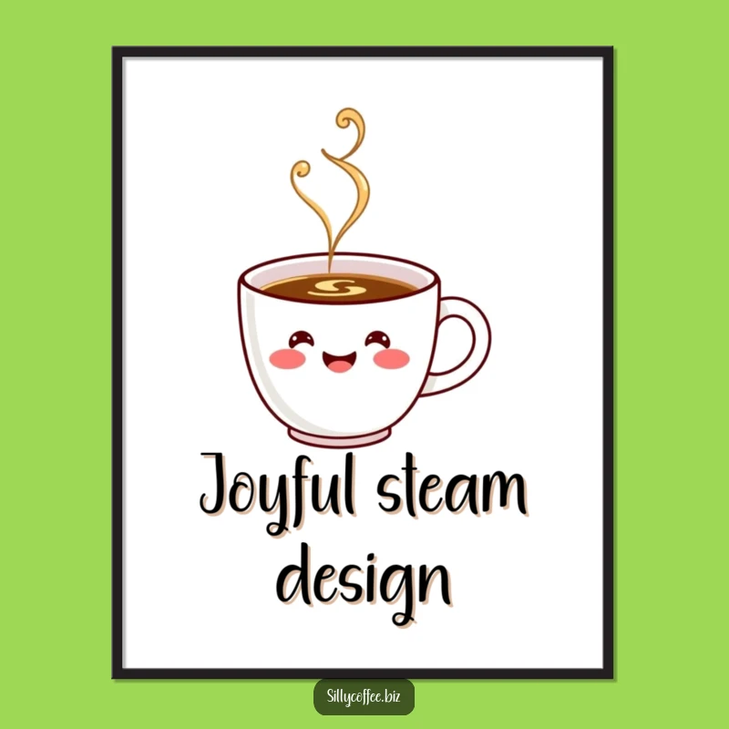 Kawaii Coffee Cup Digital Art: Funny Happy Steaming Print, Instant Cheerful Gift