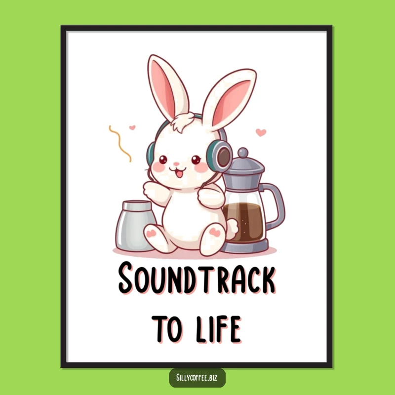Funny Kawaii Bunny Digital Art - Groovy Music & Coffee Download