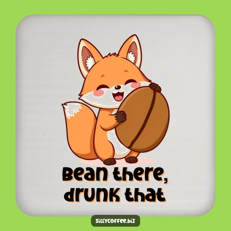 Funny Fox Coaster: Kawaii Coffee Bean Excitement, Cute Drink Gift