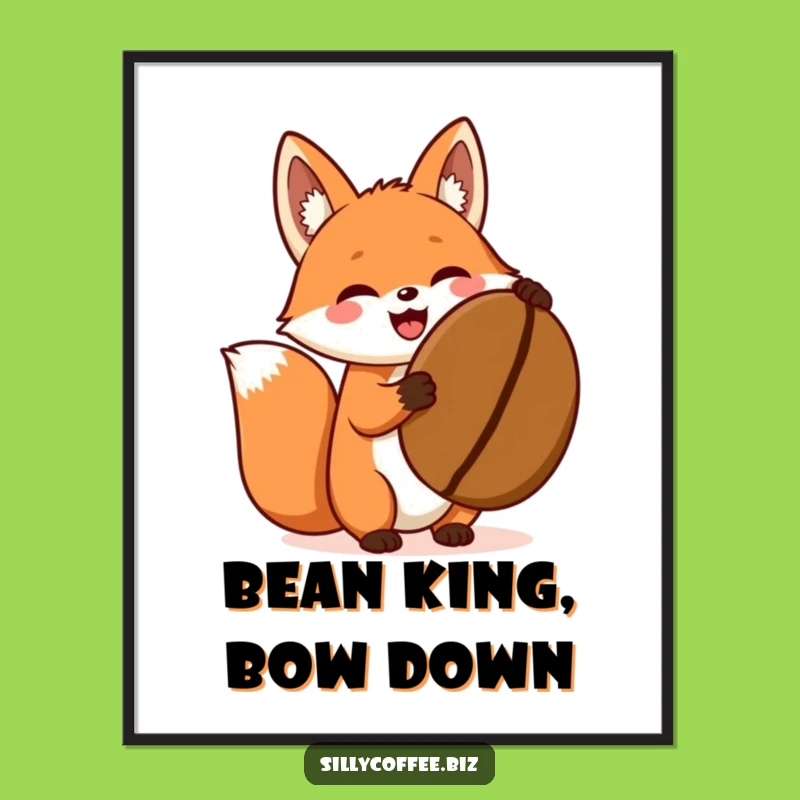 Funny Fox Poster: Kawaii Coffee Bean Excitement, Cute Wall Art Gift