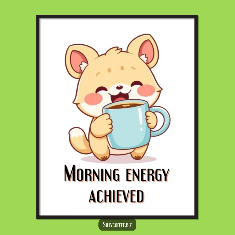 Funny Animal Poster: Excited Coffee Character Art, A Joyful Humorous Gift