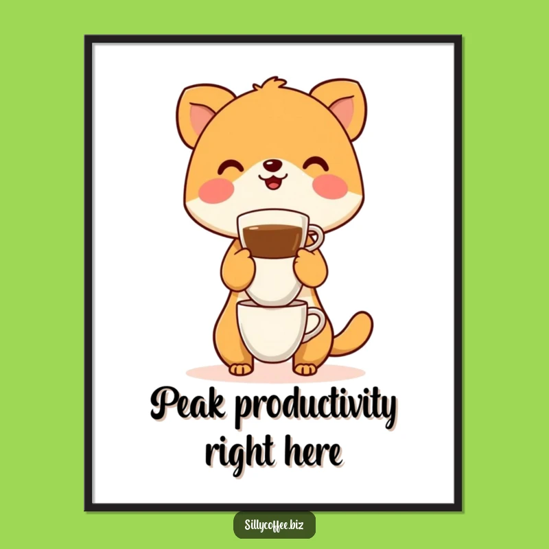 Funny Coffee Cup Balance Poster: Hilarious Wall Art for Your Coffee Nook