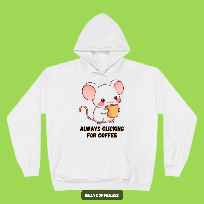 Funny Kawaii Mouse Hoodie: Cozy Computer Mouse with Coffee Cup Tail Sweatshirt