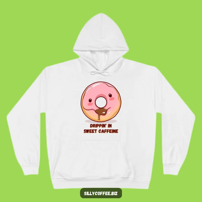 Funny Kawaii Donut Hoodie: Cozy Coffee Dribbling Donut Hole Sweatshirt