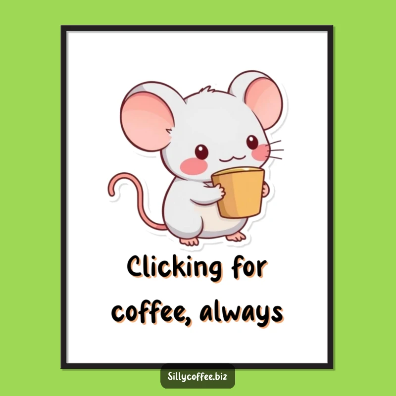 Funny Free Printable Wall Art: Kawaii Mouse with Coffee Tail for a Quirky Home Decor!