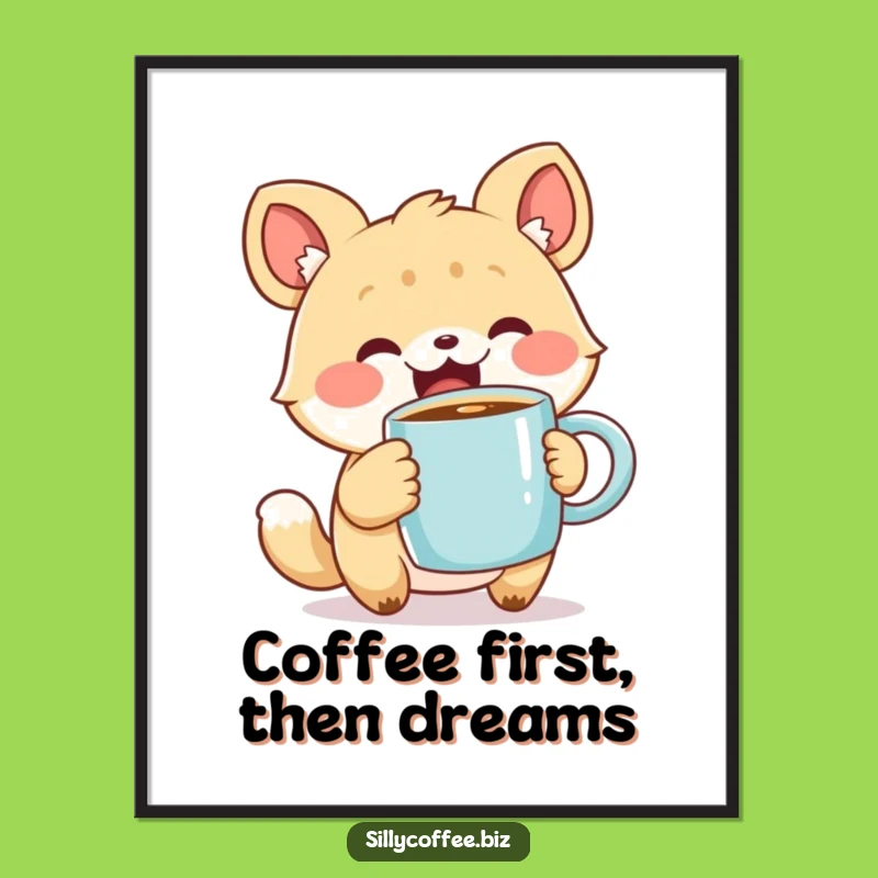 Free Printable Coffee Animal Art - Steaming Mug Funny Downloadable Art