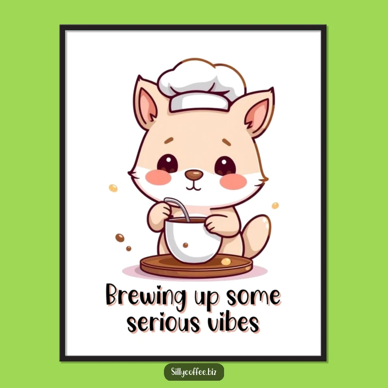 Funny Free Printable Wall Art: Chef Animal Stirring Coffee, Playful Downloadable Decor