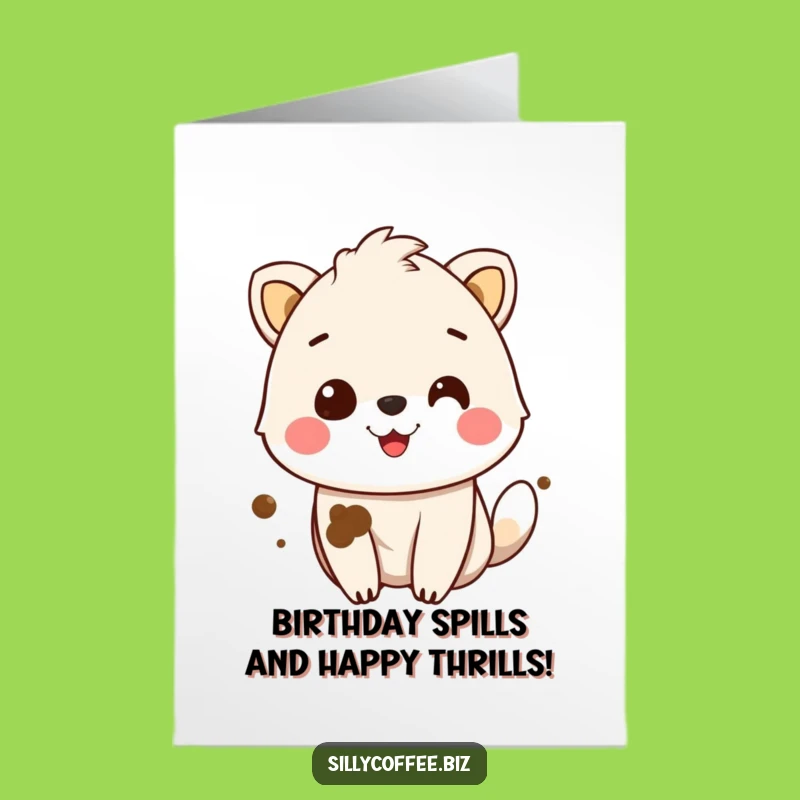 Free Printable Birthday Card: Funny Coffee Stain Animal, Joyful Downloadable Cheer
