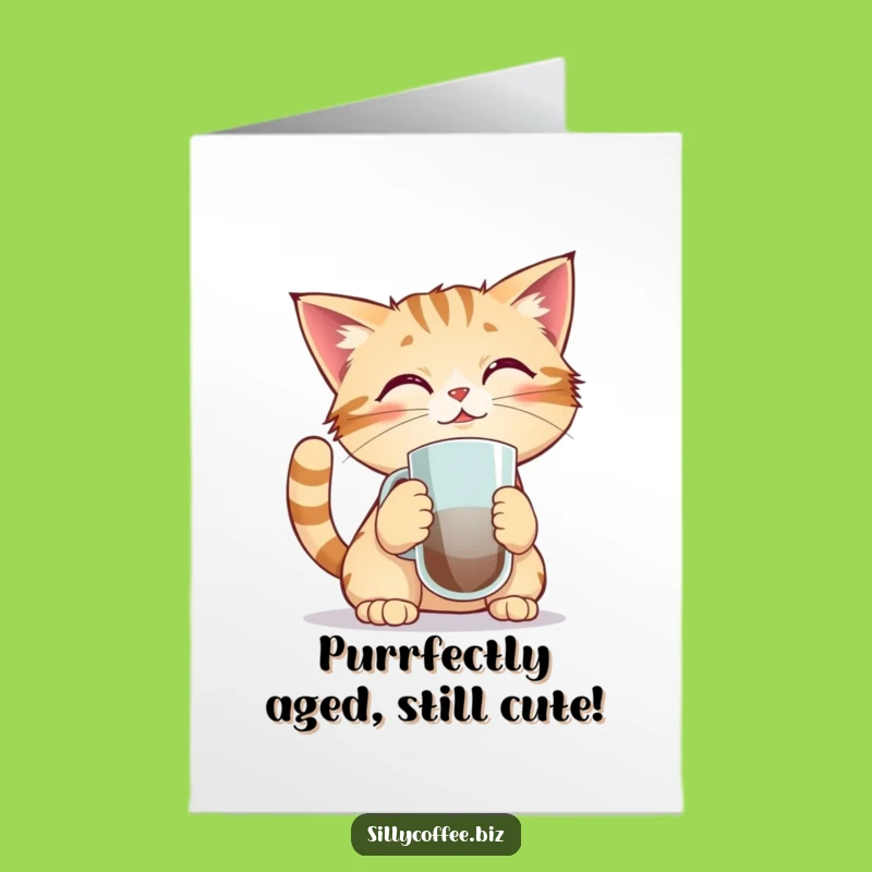 Free Printable Birthday Card: Cat's Coffee Balance, Funny Downloadable Gift for Clumsy Friends