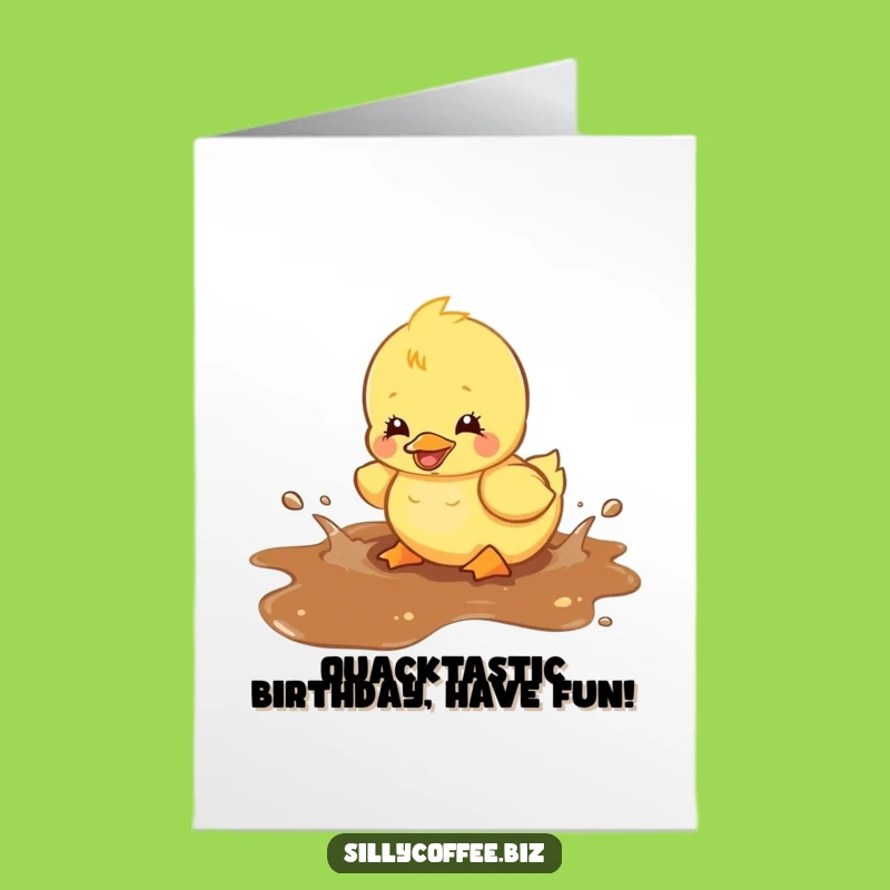 Free Printable Birthday Card: Duckling's Coffee Splash, Funny Downloadable Gift for a Joyful Day