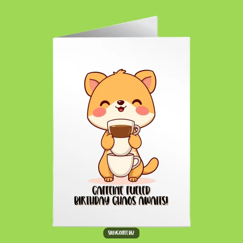 Free Printable Birthday Card: Funny Coffee Balancing Animal, Hilarious Downloadable Gift Idea