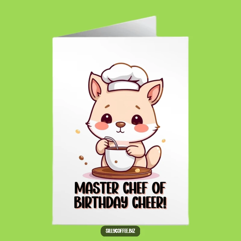 Free Printable Birthday Card: Funny Chef Animal Stirring Coffee, Unique Downloadable Gift