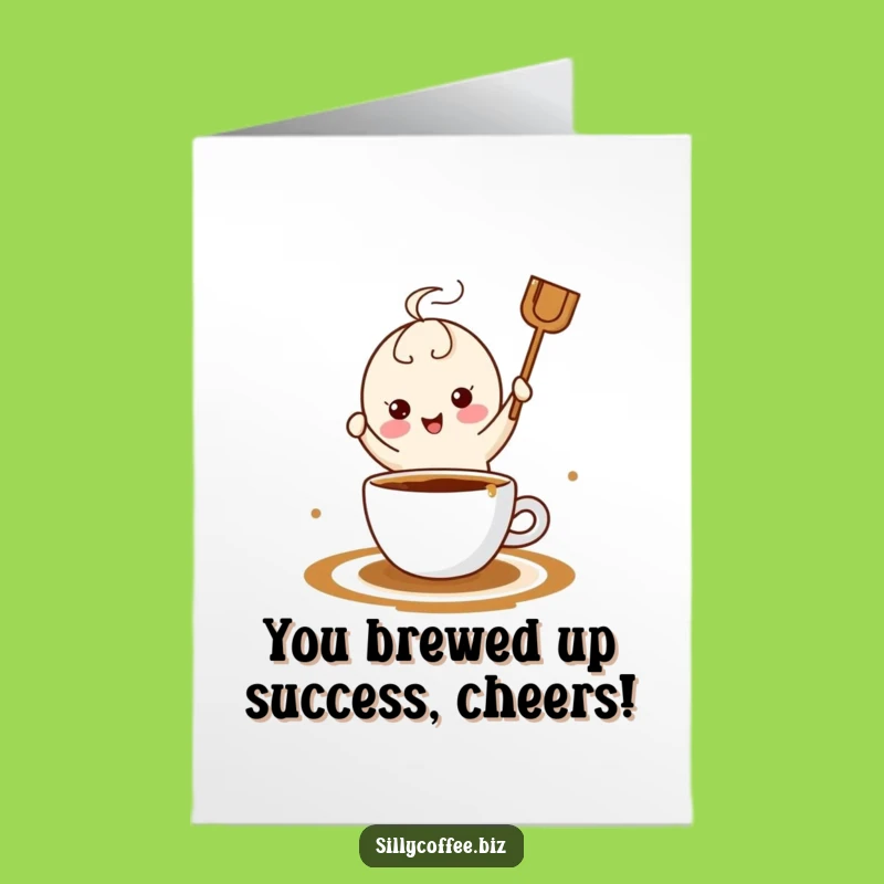 Free Printable Congrats Card: Kawaii Stirrer Coffee Dance Celebration Downloadable