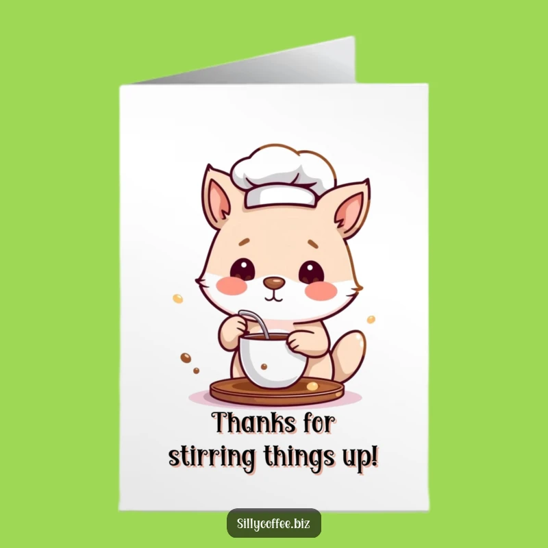 Free Printable Thank You Card: Amusing Chef Animal Stirring Coffee, Thoughtful Downloadable Message