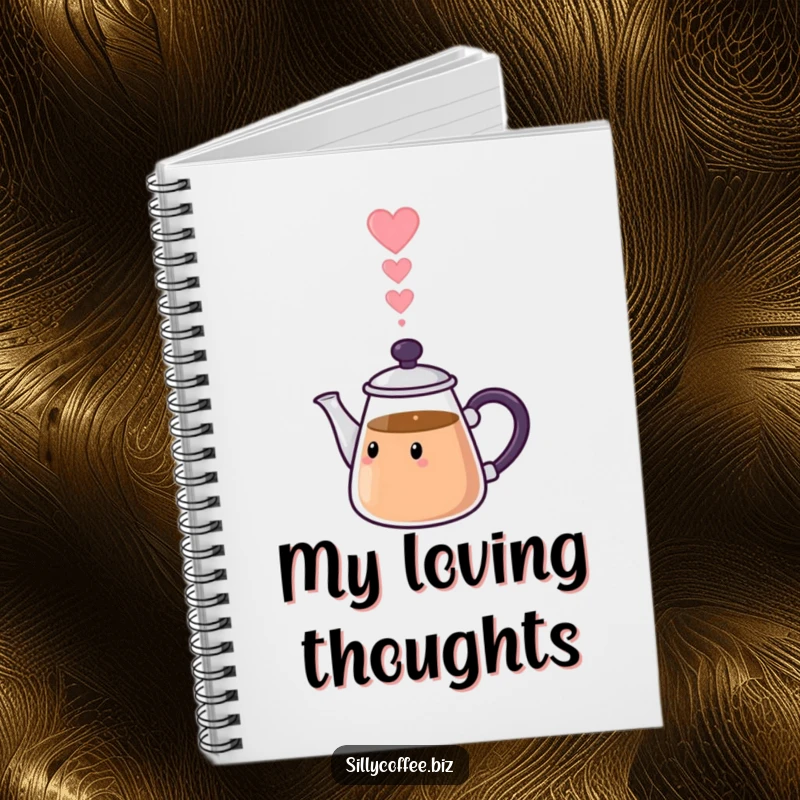 Funny Notebook: A kawaii coffee pot pouring heart-shaped steam, perfect for jotting down loving thoughts.