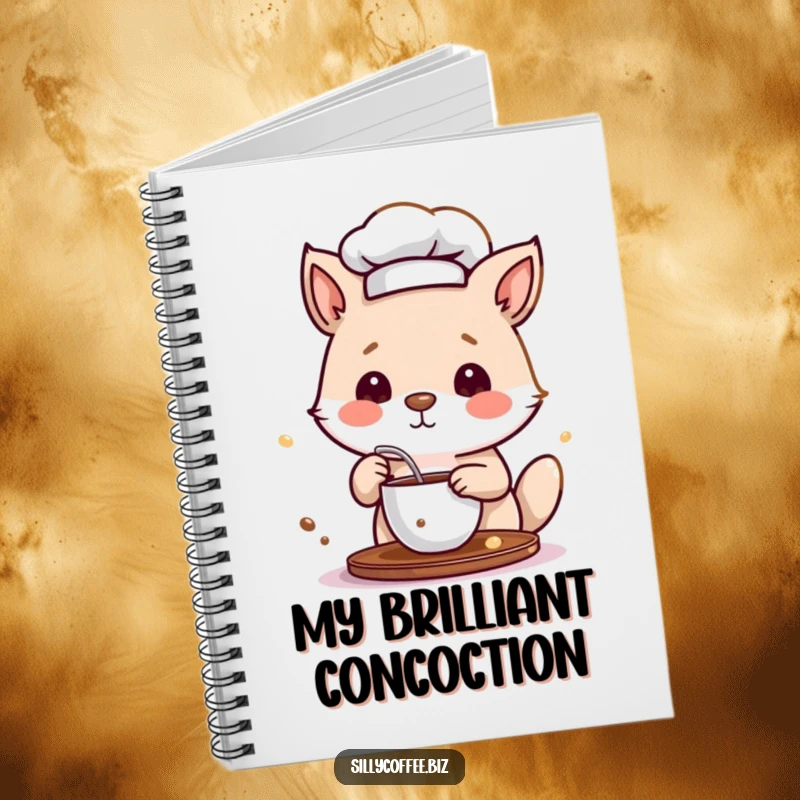 Funny Notebook cover with a small animal chef stirring coffee, perfect for jotting down notes and ideas.
