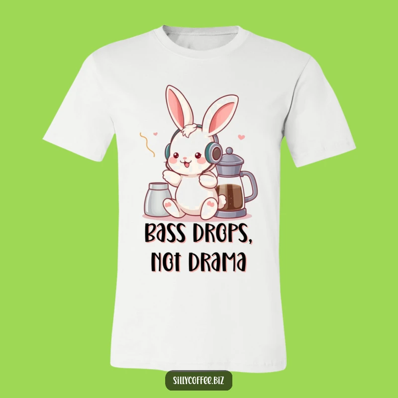 Funny Kawaii Bunny T-Shirt - Groovy Music & Coffee Lover Tee