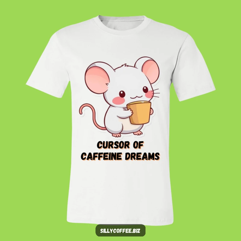Funny Kawaii Mouse T-Shirt: Cute Computer Mouse with Coffee Cup Tail Tee