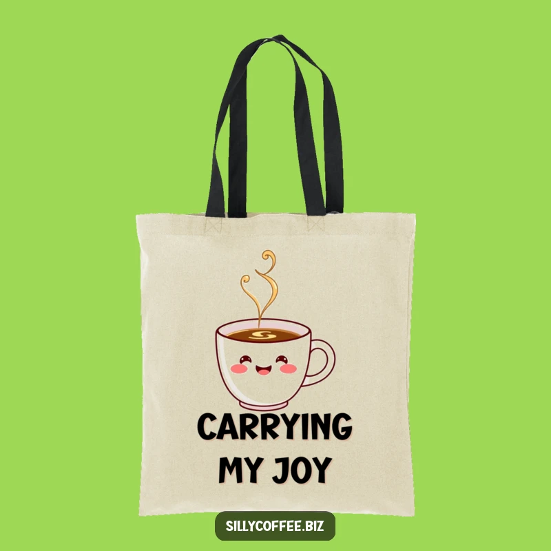 Kawaii Coffee Cup Funny Tote Bag: Happy Steaming Design, Great Everyday Gift