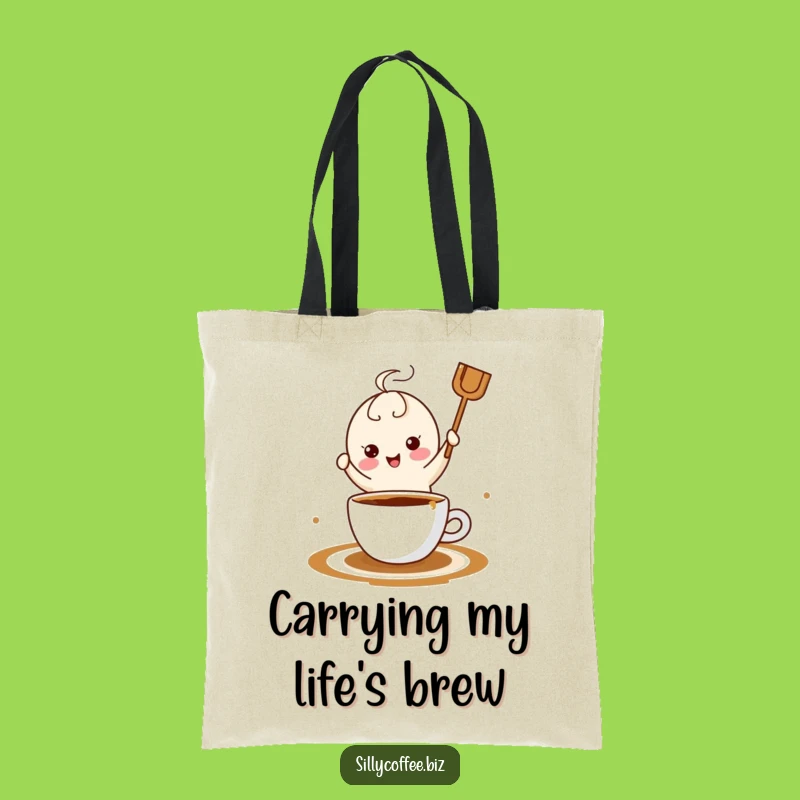 Funny Kawaii Coffee Stirrer Tote Bag - Carry Your Laughs and Coffee Essentials