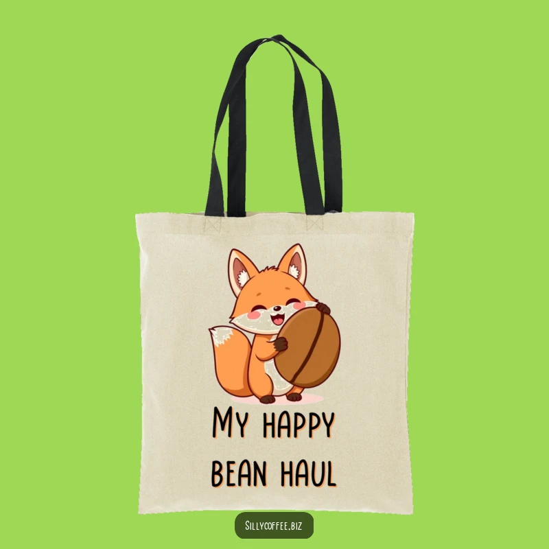 Funny Fox Tote Bag: Kawaii Coffee Bean Excitement, Cute Carryall Gift